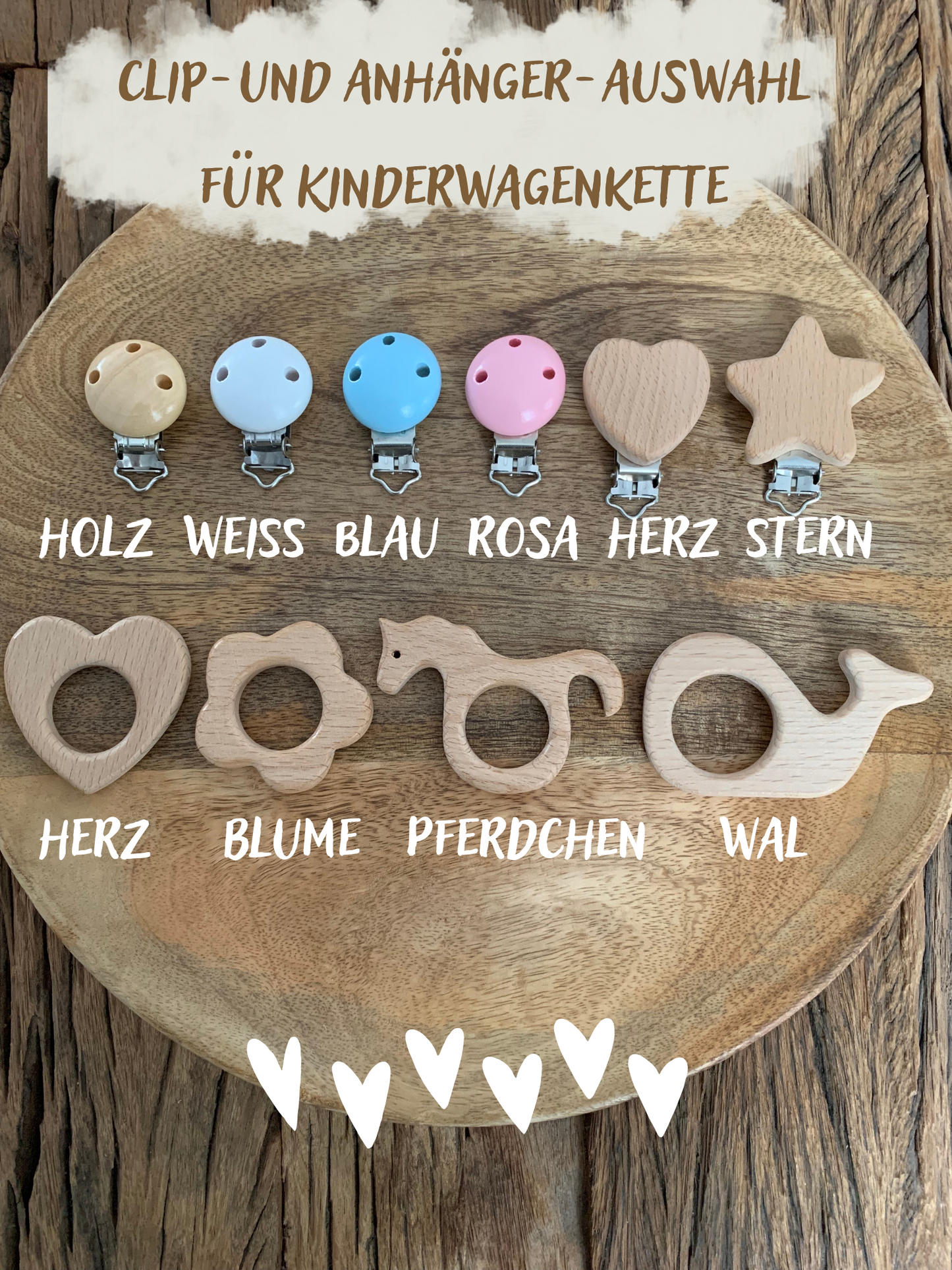 Kinderwagenkette aus Holz für Junge und Mädchen