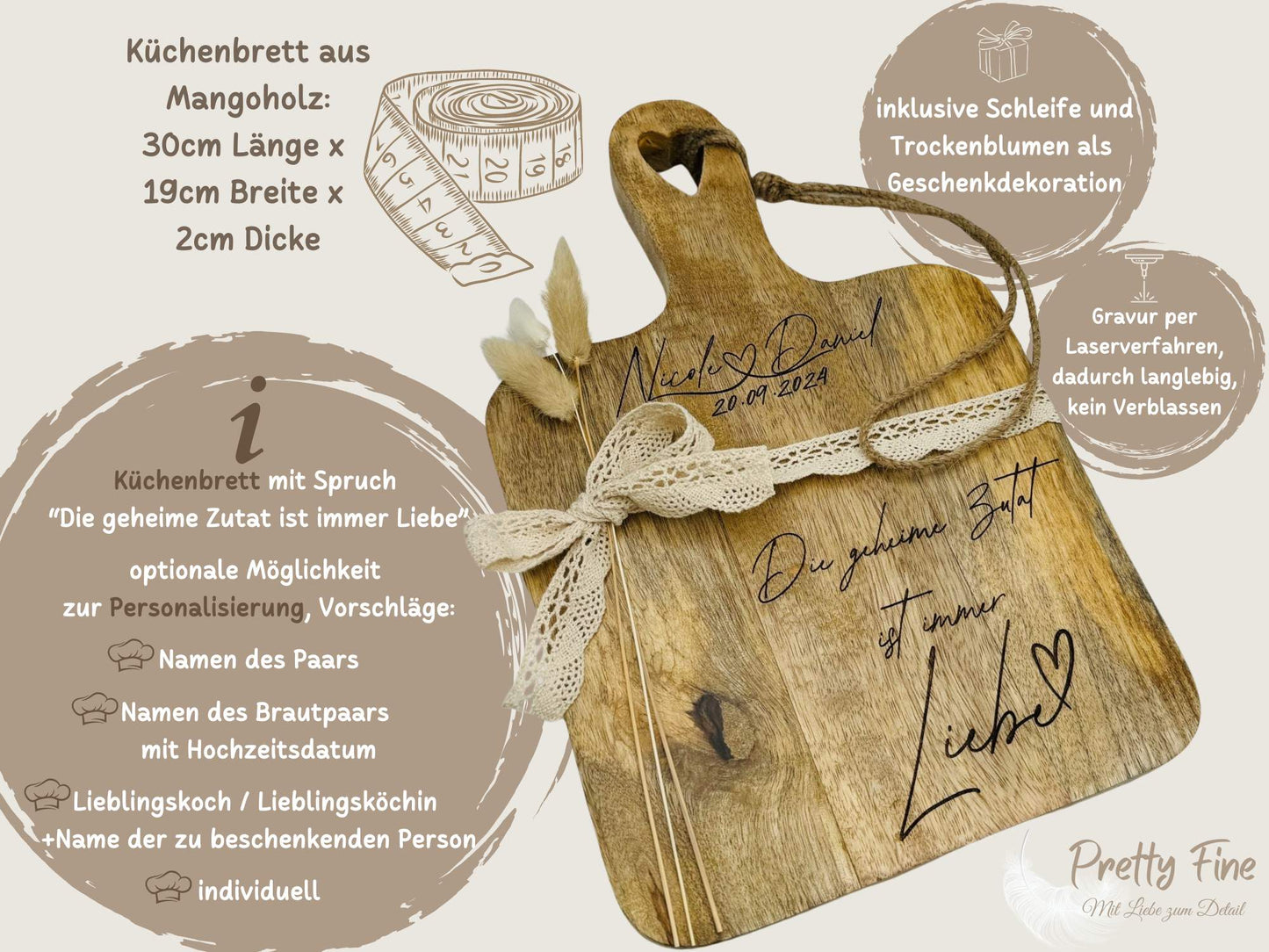 Küchenbrett "Die geheime Zutat ist immer Liebe" mit Möglichkeit zur Personalisierung