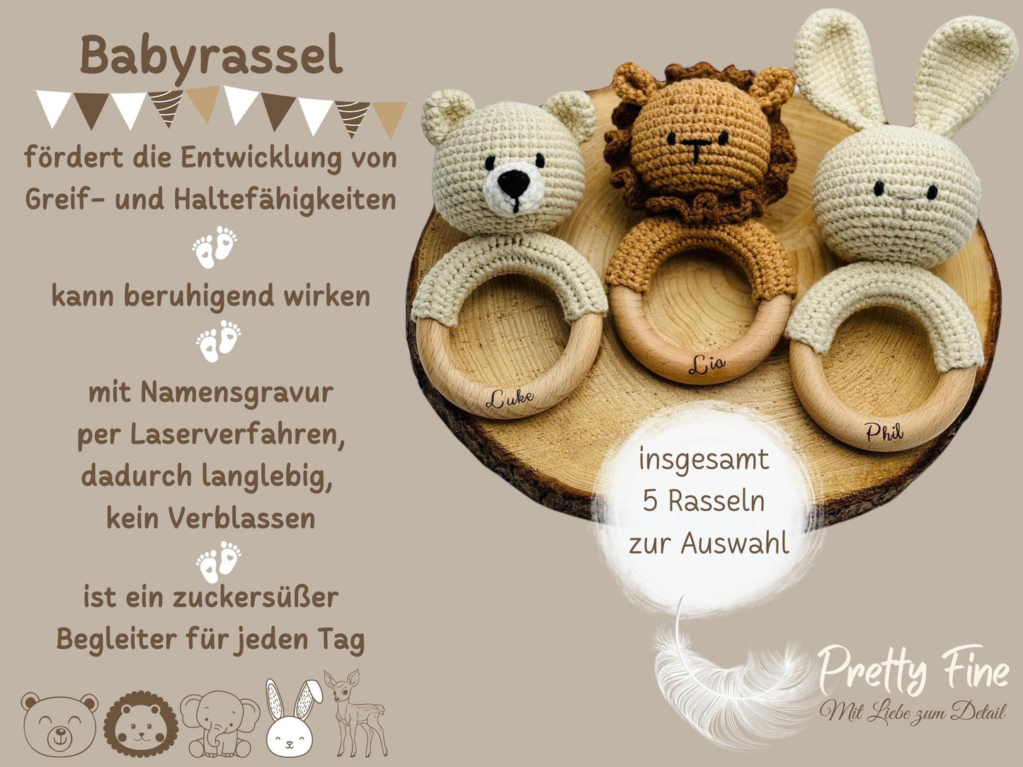 Rassel mit Namensgravur