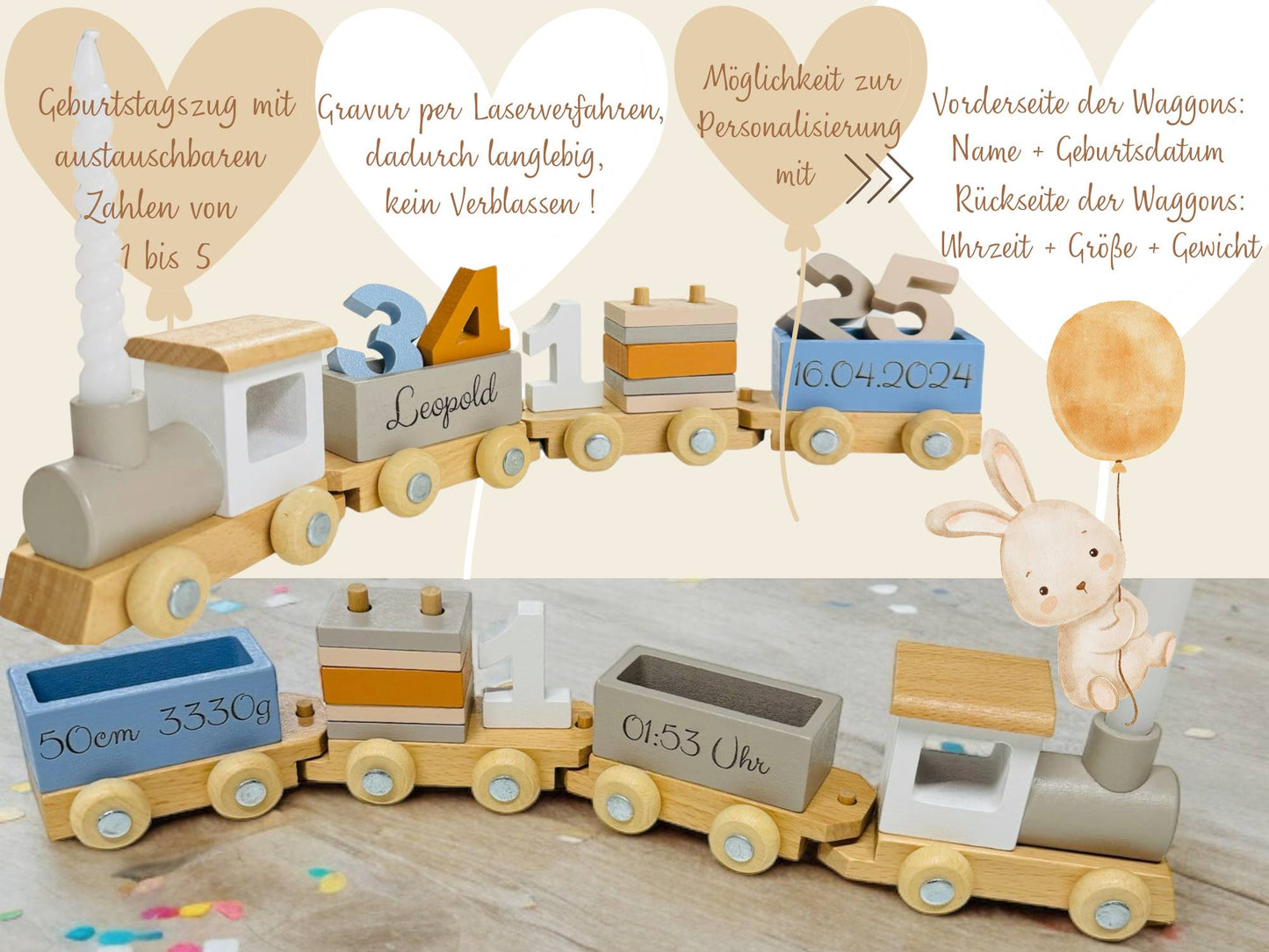 bunter Geburtstagszug mit. Kerze